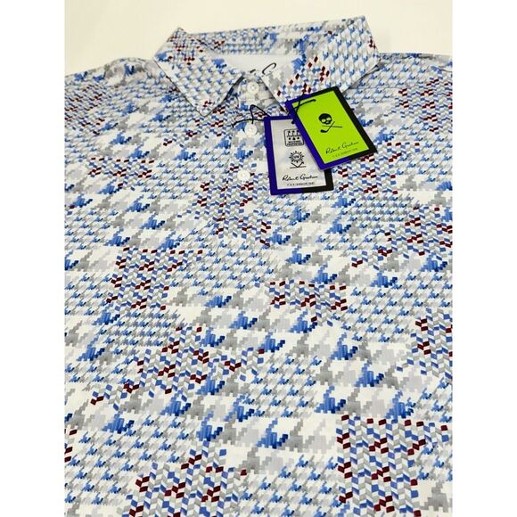 NWT Robert Graham Clubhouse Basel Geometric Performance Golf Polo MEDIUM $128 - Picture 4 of 12
